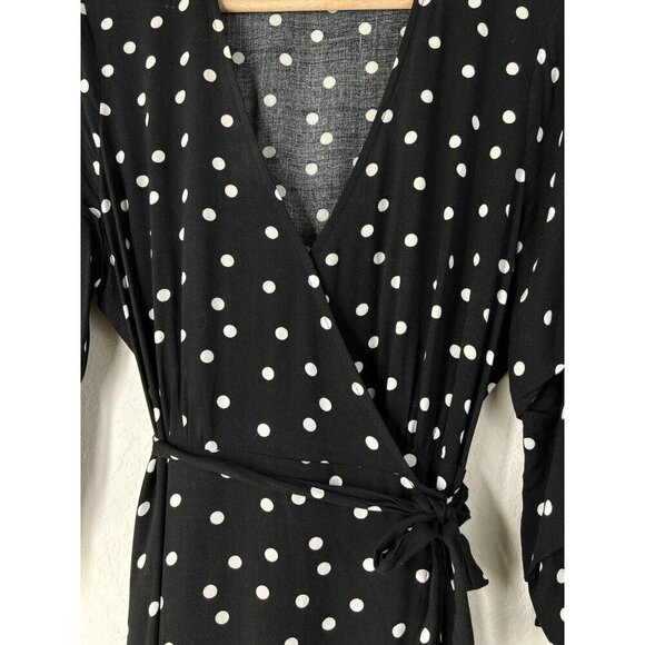 Lulus Polka Dot Wrap Dress Black and White Size Medium - Picture 5 of 6